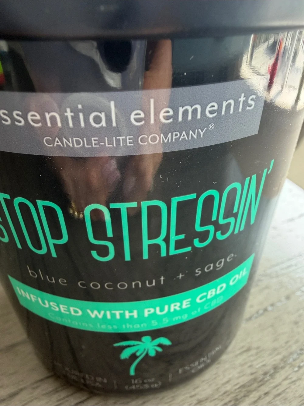 essential-elements Stop Stressin' Blue Coconut + Sage Candle - Black